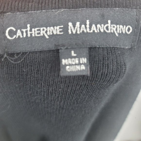 Catherine Malandrino Black Sheer Polka Dot Sleeves Pullover Sweater Blouse Large - Picture 7 of 7